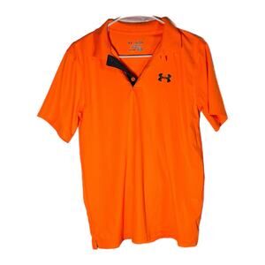 Under Armour Boys Loose Orange Polo, YXL, Pre-owned